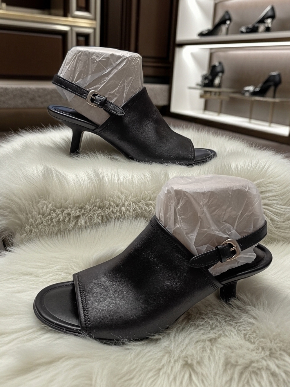 New Vince Jana Black Leather Open-Toe Slingback Heels SZ 8